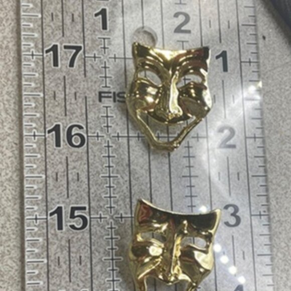 Comedy and Tragedy Earrings - gold tone- not signed - Picture 2 of 4